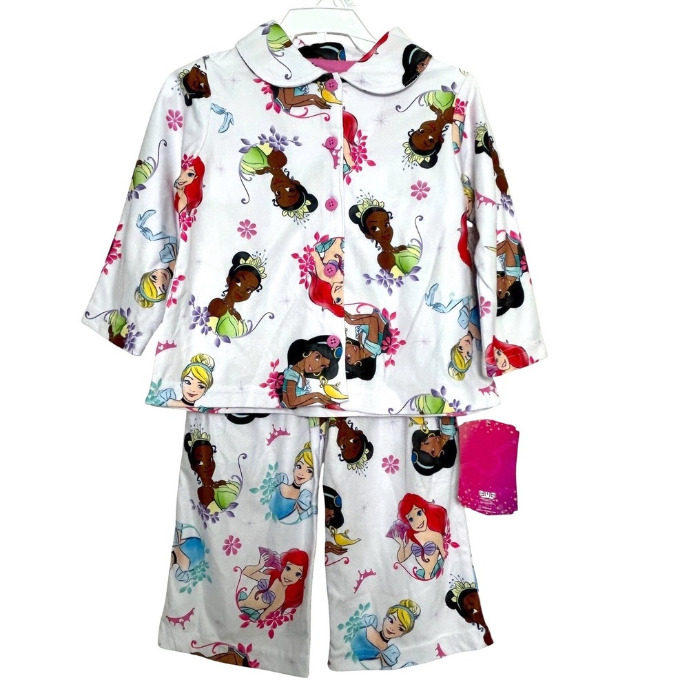 Disney Princess‎ 2T Girls Pajamas Set White Long Sleeve Top Pants Sleepwear